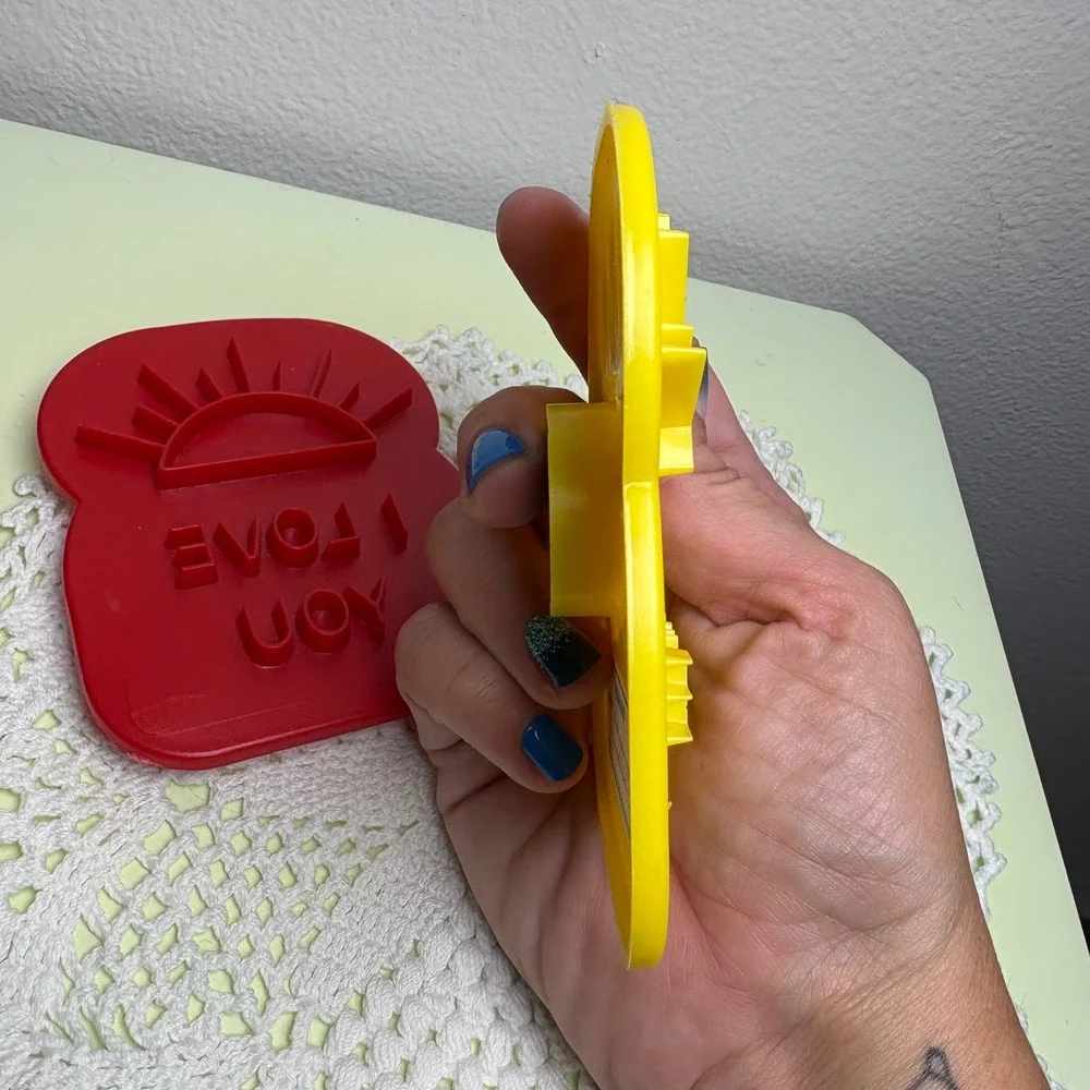 Vintage Red Yellow Toast Bread Stamper Kitschy Retro Plastic Magnet